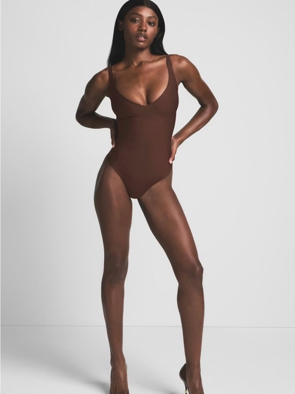 SKIMS Coco Vegan Leather Scoop Neck Bodysuit with Thong back